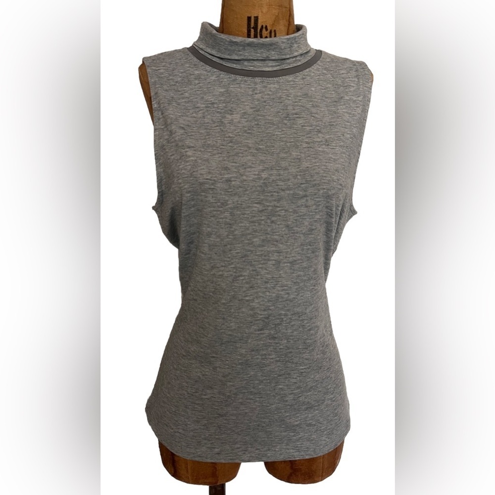 Athleta Gray Soft Morino Wool Blend Fitted Muscle Tank Mesh Detail NWOT M